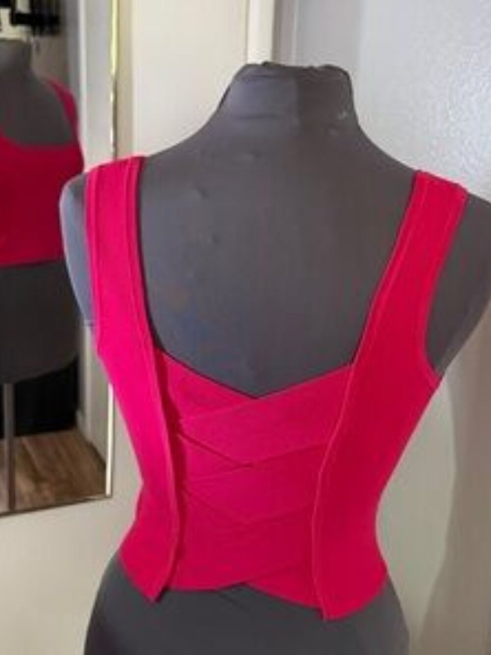 Express body contour pink bandagae crop top tank criss cross back